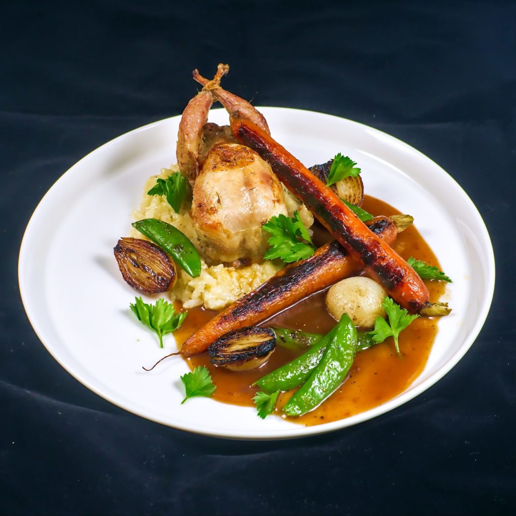 Wachtel | Risotto | Karotten | Kaiserschoten | Zwiebeln